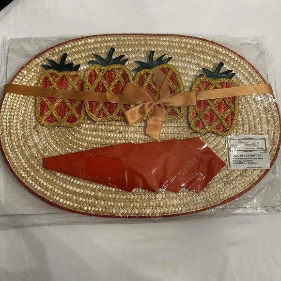 Other - Home Beautiful Vintage Straw Pineapple Placemat Set 12 Pcs. New In Package